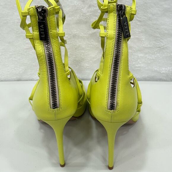 Lita by Ciara Solid Strappy Heel Acid Lime Stiletto Size 40/9.5 New In Box - Picture 6 of 11